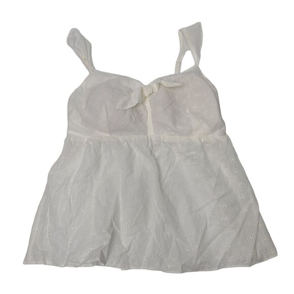 Candie's Women's SZ L Tie-Front Ruffle Strap White Eyelet Babydoll Top New w Tag - Picture 5 of 13